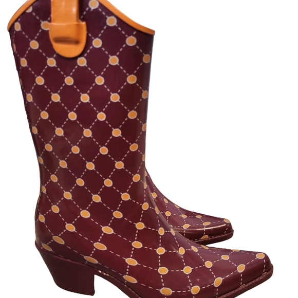Stadium Stompers Women's Polka Dot Rain Boots Orange/ Raspberry Color Size 39. - Picture 8 of 11